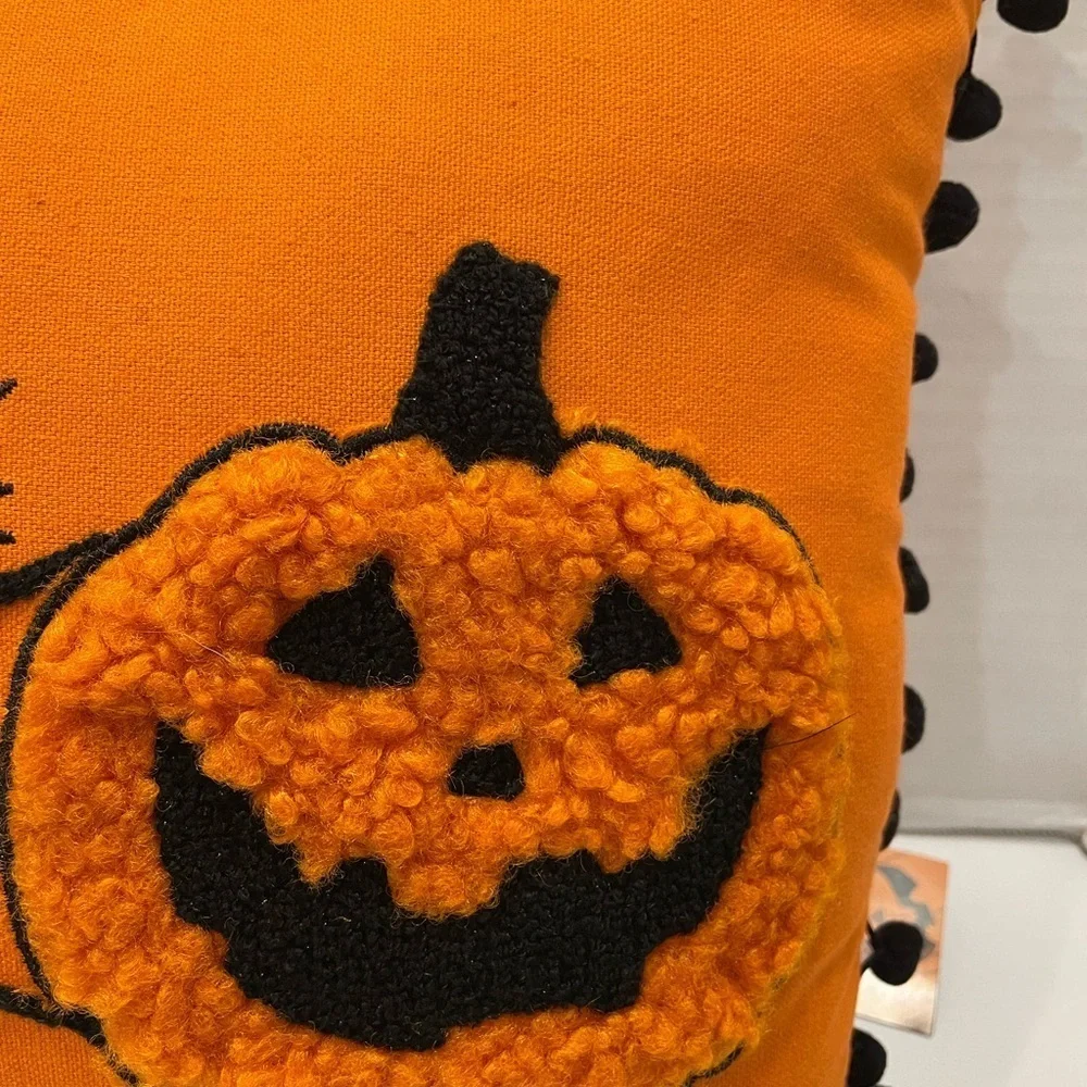 Halloween BOO Ghost Pumpkin Spider Orange Decorative 13”x18” Pillow NWT